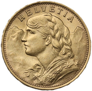 obverse: Switzerland.  Confederation (1848- ). 20 francs 1922 B, Bern mint