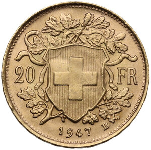 reverse: Switzerland.  Confederation (1848- ). 20 francs 1947 B, Bern mint