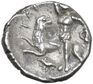 reverse: Southern Apulia, Tarentum. AR Diobol, c. 280-228 BC