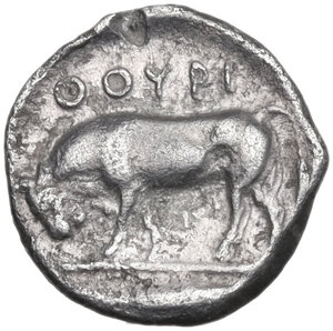 reverse: Southern Lucania, Thurium. AR Diobol, c. 443-400 BC