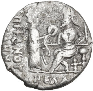 reverse: Kings of Parthia.  Vologases IV (147-191 AD).. BI Tetradrachm. Seleukeia on the Tigris mint. Dated Dated Apellaios ? SE (November AD ?)