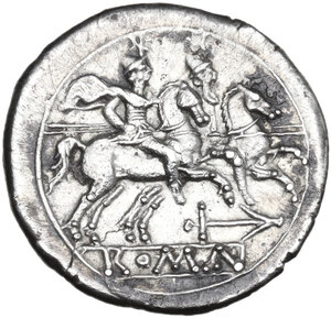 reverse: Anchor series..  AR Denarius, uncertain Campanian mint (Capua?), 210 BC