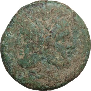 obverse: P. Manlius Vulso. AE As, uncertain mint in Sardinia, 210 BC