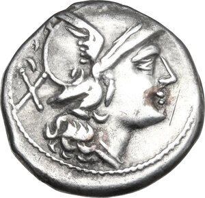 obverse: Dolphin series. AR Denarius, uncertain Campanian mint (Castra Claudiana?), 210 BC