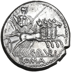 reverse: C. Aburius Geminus. Denarius, 134 BC