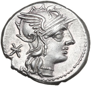 obverse: P. Maenius M.f. Antiaticus  . Denarius, 130 BC