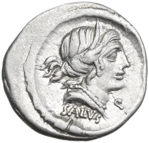 obverse: D. Junius Silanus L.f.. Denarius, 91 BC