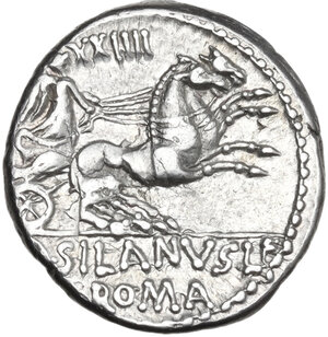 reverse: D. Junius Silanus L.f.. Denarius, 91 BC