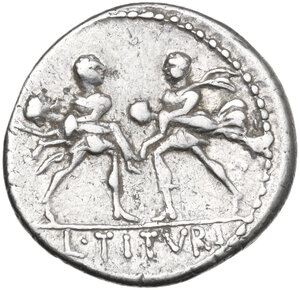 reverse: L. Titurius L.f. Sabinus. Denarius, Rome mint, 89 BC