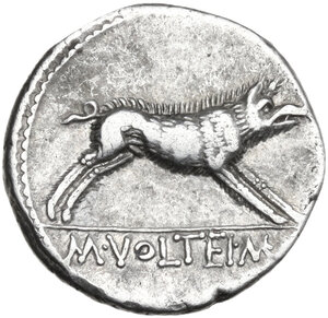 reverse: M. Volteius M.f.. Denarius, 78 BC