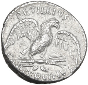 obverse: Petillius Capitolinus. Denarius, 43 BC