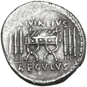 reverse: L. Livineius Regulus. Denarius, 42 BC