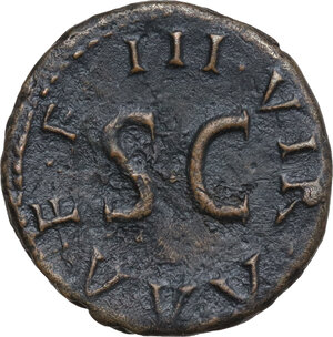 reverse: Augustus (27 BC - 14 AD).. AE Quadrans, Pulcher, Taurus and Regulus as III Viri Monetales, 8 BC