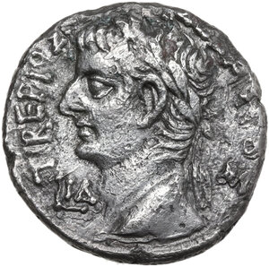 obverse: Tiberius with Divus Augustus (14-37 AD).. BI Tetradrachm, Alexandria mint. Dated RY 14 (AD 27/28)