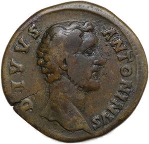 obverse: Divus Antoninus Pius (died 161).. AE Sestertius. Rome mint. Struck under Marcus Aurelius and Lucius Verus, circa AD 161