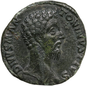 obverse: Divus Marcus Aurelius (died 180 AD).. AE Sestertius. Consecration issue. Rome mint. Struck under Commodus, AD 180