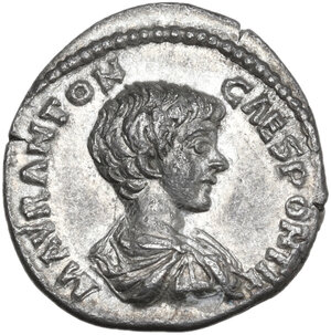 obverse: Caracalla as Caesar (195-198 AD).. AR Denarius. Laodicea mint. Struck under Septimius Severus, AD 197-198