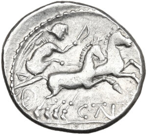 reverse: Celtic, Eastern Europe.  Uncertain Tribe.. AR Denarius, imitating Roman Republican issue of C. Thalna, 154 BC