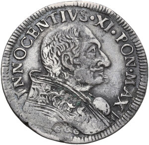 obverse: Bologna.  Innocenzo XI (1676-1689), Benedetto Odescalchi. Testone da 30 bolognini 1683