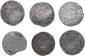 reverse: Cagliari.  Carlo II di Spagna (1665-1700).. Lotto di sei (6) monete da un reale (1689, 1690, 1692, 1694, 1699, 1700)