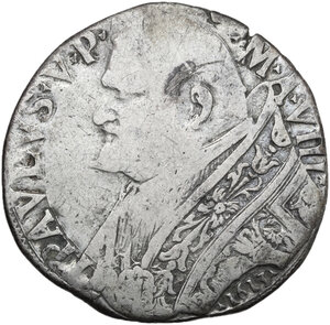 obverse: Roma.  Paolo V (1605-1621) Camillo Borghese. Testone 1613 A. VIII
