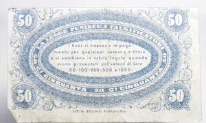 reverse: Banconote. Banca di Romagna Bologna. Biglietto fiduciario da 1 Lira. 24/06/1872. Rif. Alfa. FID 6020.11. BB+. RR.