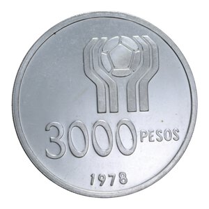 reverse: ARGENTINA 3000 PESOS 1978 AG. 25 GR. PROOF (PATINATA)
