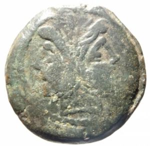 obverse: Repubblica Romana. Serie AT in monogramma. ca 169 a.C. Asse. AE. D/ Testa di Giano laureata, sopra segno di valore I. R/ Prua a destra,AT . Sotto ROMA. Syd. 218. Cr. 192. Peso gr. 26,10. Diametro mm. 32.00. BB.