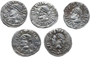 obverse: Hungary.  Louis I, the Great (1342-1382).. Lot of 5 AR Denars