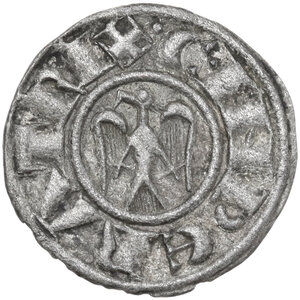reverse: Italy .  Enrico VI di Svevia (1191-1196) with Costanza d Altavilla his wife. Denaro 1194-1196, Messina mint