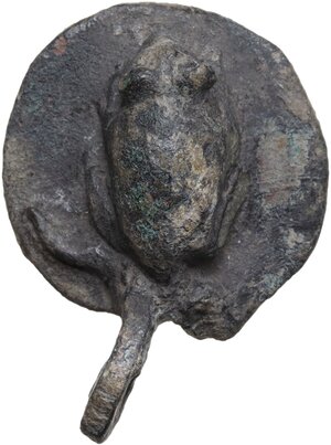 reverse: Bronze pendant with a mouse.  Roman.  38x28 mm with the original loop