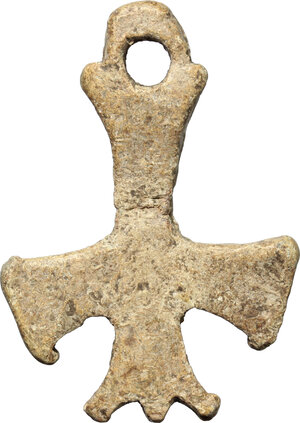 obverse: Lead Christian Cross pendant.  Late Roman/Byzantine, 4th-9th century AD.  47 x 33 mm