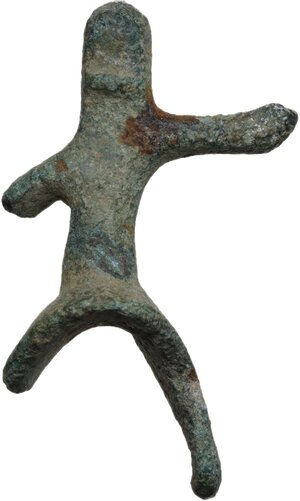 reverse: Bronze rider statuette. Votive figurine.  Migration period. Balkanic.  45x28 mm