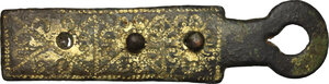 obverse: Gilt bronze clasp from a breviary.  Medieval, 10th-13th century AD.  6.7 cm x 1.7 cm