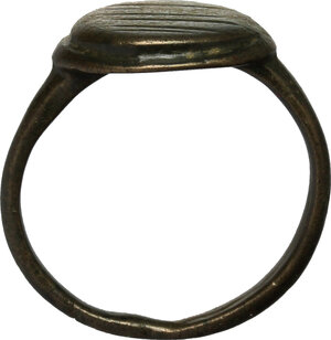 reverse: Bronze ring, the bezel decorated with lines.  Middle ages.  Size 16.7 mm
