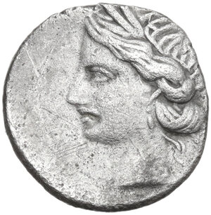 obverse: Bruttium, Carthaginians in South-West Italy. AR Quarter Shekel, c. 215-205 BC. Second Punic War issue. Uncertain Punic mint in Bruttium, loosely connected with Campania