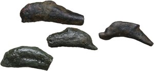 obverse: Skythia, Olbia. Lot of four (4) AE dolphin shaped proto-money, 5th century BC