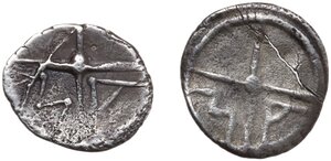 reverse: Gaul, Massalia. Lot of two (2) AR Obols, c. 300-50 BC