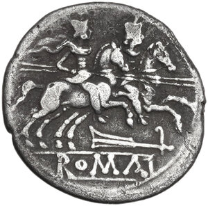 reverse: Rudder series. AR Denarius. Rome, 206-195 BC.