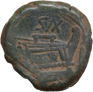 reverse: C. Cluvius Saxula.. AE As, 169-158 BC