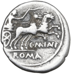 reverse: C. Maianius.. AR Denarius, 153 BC