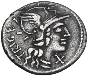 obverse: C. Curiatius Trigeminus. Denarius, 142 BC