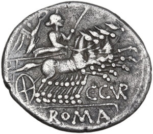 reverse: C. Curiatius Trigeminus. Denarius, 142 BC