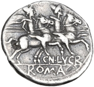 reverse: Cn. Lucretius Trio. Denarius, 136 BC
