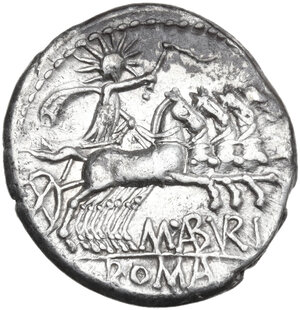 reverse: M. Aburius M.f. Geminus. Denarius, 132 BC