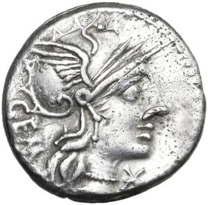 obverse: M. Aburius M.f. Geminus. Denarius, 132 BC