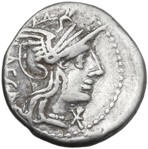 obverse: M. Porcius Laeca. Denarius, 125 BC