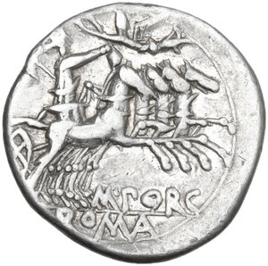 reverse: M. Porcius Laeca. Denarius, 125 BC