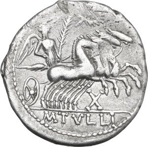 reverse: M. Tullius. Denarius, 120 BC