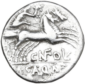 reverse: M. Calidius, Q. Metellus and Cn. Fulvius. Denarius, 117 or 116 BC